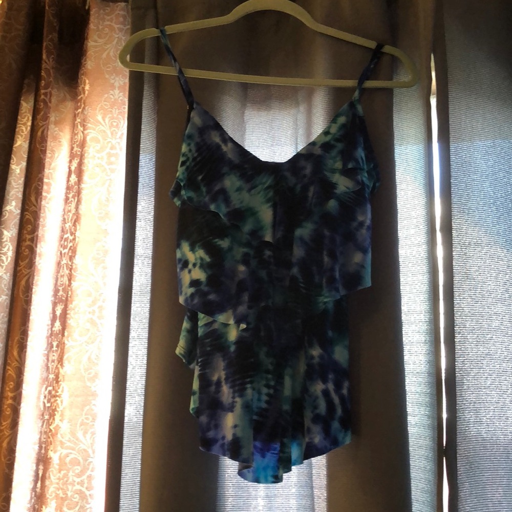 Blue and green tie-dye tankini
